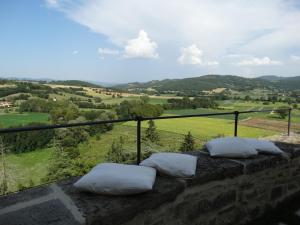 two pillows sitting on a stone wall with a view at A Family Tale - Una Storia Di Famiglia in Monterchi