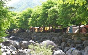 a group of rocks and trees and tents on a mountain at Danyang Euljeon 56 Pension in Danyang +21 photos