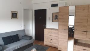 a living room with a couch and a dresser at Apt Moravica in Soko Banja