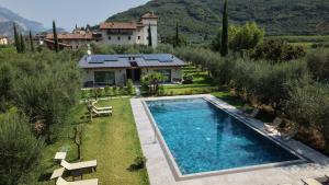 an overhead view of a swimming pool in a garden at Oliveto Apartments in Riva del Garda