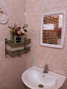 a bathroom with a sink and a mirror at Mi casa homestay in Guwahati +25 photos