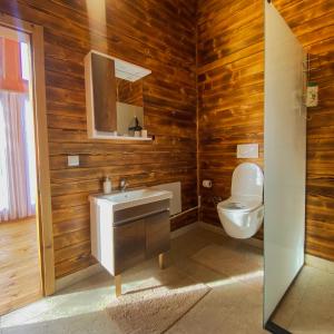a bathroom with a sink and a toilet at Bioland VILLA's in Novoberdo +26 photos
