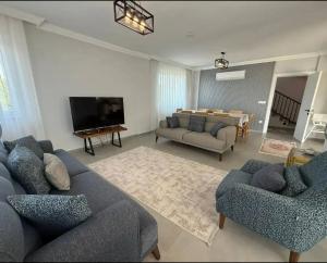 a living room with couches and a flat screen tv at Sever Apart in Gaziantep