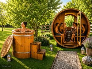 a group of people in a hot tub in a yard at Beautiful One Bed Studio Flat - Dog Friendly in Bridgwater