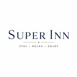 a sign that reads super inn text on a white background at Super Inn in Sulphur