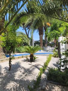 a garden with palm trees and a swimming pool at Villa Nunziante Grand Estate, Pompei in Scafati