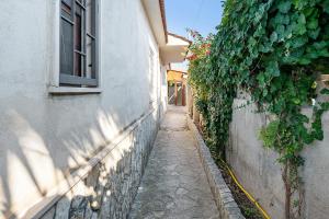 an alley with a ivy covered wall and a window at Dal Cappellaio Matto in Taranto