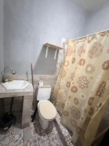 a bathroom with a toilet and a sink at rinconcito en floresta in Buenos Aires