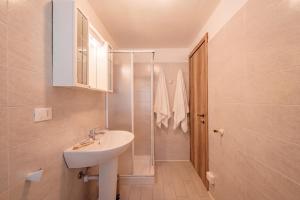 a bathroom with a sink and a shower at Meublé la Ciastella in Vinadio