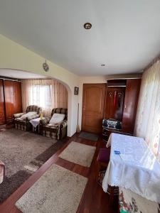 a living room with a bed and a couch at Vacation home E in Borsec