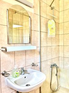 a bathroom with a sink and a shower at Hotel Perla in Satu Mare +48 photos