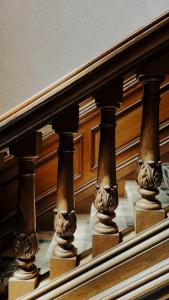 a close up of a set of stairs with wood at Murrayshall Country Estate in Perth