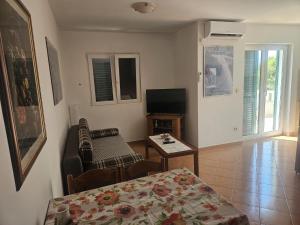 a living room with a couch a table and a television at Apartments Vila Ana in Seline