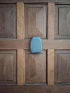 a door with a blue object sticking out of it at STUDIO PIEDS DANS L EAU A SCHOELCHER in Schœlcher