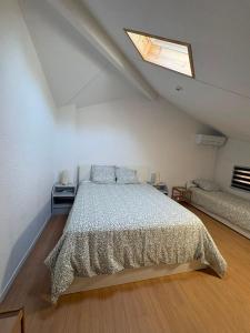 a bedroom with a large bed in a attic at Appartement porteteni in Vieux-Boucau-les-Bains