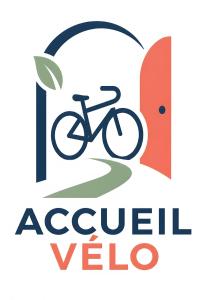 a logo for a bike and a red door at Demeure Olea, Chambres D'hôtes in Chérac