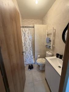 a bathroom with a toilet and a sink and a shower at Appartement entier accès rapide Paris et parc dexpo in Sevran
