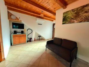 a living room with a couch and a tv at Zelena Dolina in Ćuić Brdo