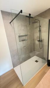 a shower with a glass door in a bathroom at Kerbault Suites - Martelange in Martelange