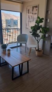 a living room with a table and a potted plant at VIP Suite Antofagasta in Antofagasta