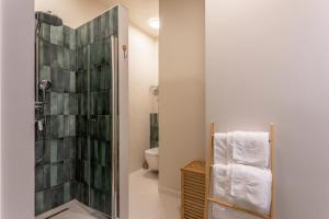 a bathroom with a shower and a toilet at Piccoleto Bianco in Badacsonytomaj +23 photos