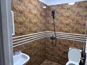 a bathroom with a shower and a toilet and a sink at Appartement in Khouribga