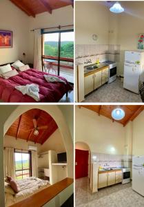 a collage of four pictures of a bedroom and a bathroom at Agua Dorada Apart in Cavalango