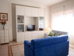 フィレンツェにあるAppartamento Albertoのリビングルーム(青いソファ、テレビ付)
