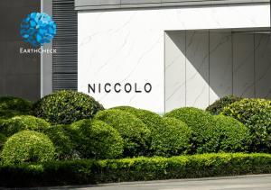 a group of bushes in front of a nitschoco sign at Niccolo Chengdu in Chengdu