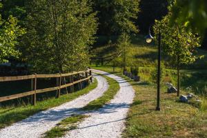 a gravel road in a field with a street light at Posestvo Laz - The Laz Estate in Voglarji +77 photos