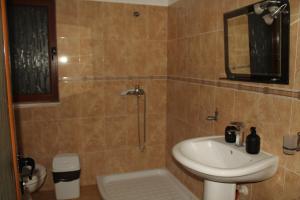 a bathroom with a sink and a shower at Vila Sosana in Qeparo +38 photos