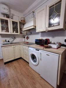 a kitchen with a washing machine and a washer at Cà Gianarín Authentic Dolomites Escape in Bocenago