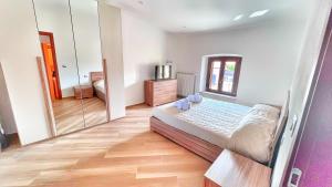 a bedroom with a bed and a large mirror at Il Grappolo in Gattinara