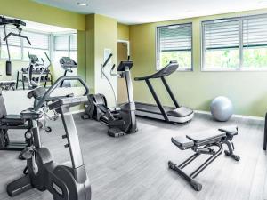 a gym with several exercise bikes and treadmills at Mercure Belfort Centre in Belfort