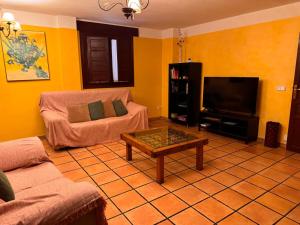 a living room with a couch and a tv at Casa Rural Villa Kora in El Burgo de Osma