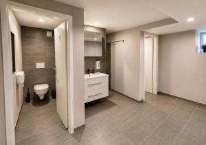 a bathroom with a toilet and a sink at Ermar Gästehaus in Baden-Baden