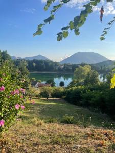 a view of the lake from the garden at B & B Sotto al lago in Nemoli