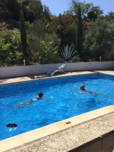 two people are swimming in a swimming pool at Les Menendos in Saint-Jean-de-Barrou