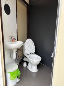 a bathroom with a toilet and a sink at Pole namiotowe u Józia in Borne Sulinowo