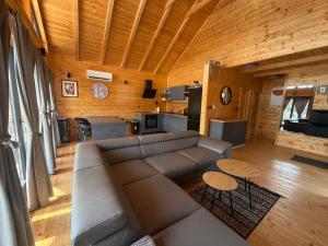 a living room with a couch and a kitchen at Holiday House Adamo in Selno