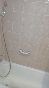 a shower with a shower handle in a bathroom at Stan in Bar