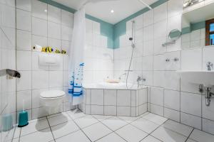 a bathroom with a toilet and a shower and a sink at Hotel Zum grünen Kranz in Zell an der Mosel