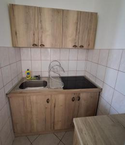 a kitchen with wooden cabinets and a sink at Villa Andale Suites in Tkon +22 photos