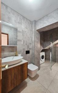 a bathroom with a sink toilet and a washing machine at Alpha Casa in Bar +34 photos