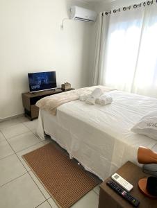 a bedroom with a large bed and a television at RCM Vilas - Casa Confortável 02 in Joinville
