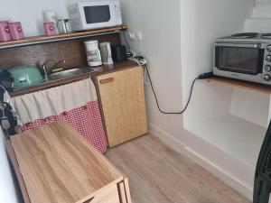 a small kitchen with a sink and a microwave at Chez Marilou in Arcens