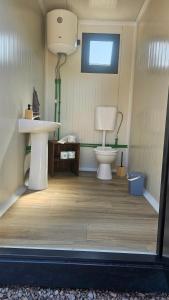a bathroom with a sink and a toilet at Camping Schlaffass Odin in Burg