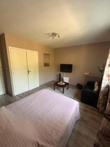 a bedroom with a large bed and a couch at Maison Fleurie in Aubertin