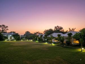 a view of a large field at night at The Jungle Enclave Boho in Khilchipur