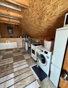 a kitchen with a washer and dryer in it at Milžinai Retreat in Zarasai